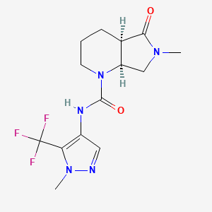 molecular formula C14H18F3N5O2 B7345953 (4aR,7aS)-6-methyl-N-[1-methyl-5-(trifluoromethyl)pyrazol-4-yl]-5-oxo-2,3,4,4a,7,7a-hexahydropyrrolo[3,4-b]pyridine-1-carboxamide 