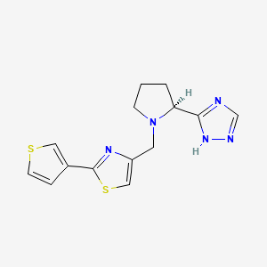 molecular formula C14H15N5S2 B7345971 2-thiophen-3-yl-4-[[(2S)-2-(1H-1,2,4-triazol-5-yl)pyrrolidin-1-yl]methyl]-1,3-thiazole 