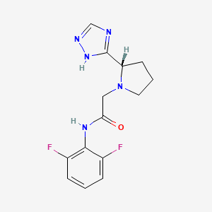 molecular formula C14H15F2N5O B7346010 N-(2,6-difluorophenyl)-2-[(2S)-2-(1H-1,2,4-triazol-5-yl)pyrrolidin-1-yl]acetamide 