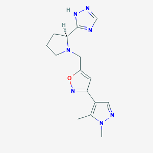 molecular formula C15H19N7O B7346030 3-(1,5-dimethylpyrazol-4-yl)-5-[[(2S)-2-(1H-1,2,4-triazol-5-yl)pyrrolidin-1-yl]methyl]-1,2-oxazole 