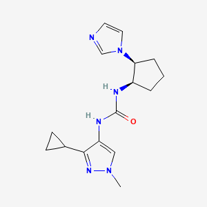 molecular formula C16H22N6O B7346196 1-(3-cyclopropyl-1-methylpyrazol-4-yl)-3-[(1R,2S)-2-imidazol-1-ylcyclopentyl]urea 