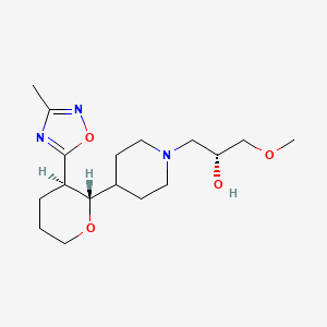 molecular formula C17H29N3O4 B7346298 (2R)-1-methoxy-3-[4-[(2S,3R)-3-(3-methyl-1,2,4-oxadiazol-5-yl)oxan-2-yl]piperidin-1-yl]propan-2-ol 