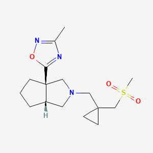 molecular formula C16H25N3O3S B7346305 5-[(3aR,6aR)-2-[[1-(methylsulfonylmethyl)cyclopropyl]methyl]-1,3,4,5,6,6a-hexahydrocyclopenta[c]pyrrol-3a-yl]-3-methyl-1,2,4-oxadiazole 