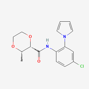 molecular formula C16H17ClN2O3 B7346321 (2S,3S)-N-(4-chloro-2-pyrrol-1-ylphenyl)-3-methyl-1,4-dioxane-2-carboxamide 