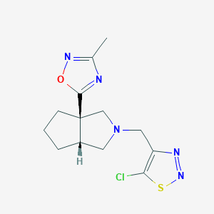 molecular formula C13H16ClN5OS B7346327 5-[(3aR,6aR)-2-[(5-chlorothiadiazol-4-yl)methyl]-1,3,4,5,6,6a-hexahydrocyclopenta[c]pyrrol-3a-yl]-3-methyl-1,2,4-oxadiazole 