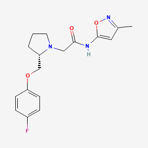 molecular formula C17H20FN3O3 B7346837 2-[(2S)-2-[(4-fluorophenoxy)methyl]pyrrolidin-1-yl]-N-(3-methyl-1,2-oxazol-5-yl)acetamide 