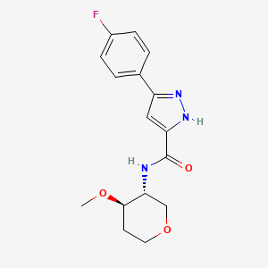 molecular formula C16H18FN3O3 B7351268 3-(4-fluorophenyl)-N-[(3R,4R)-4-methoxyoxan-3-yl]-1H-pyrazole-5-carboxamide 