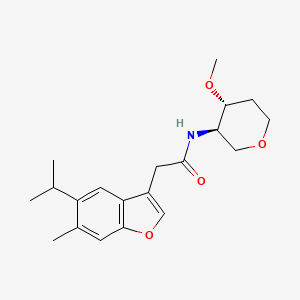 molecular formula C20H27NO4 B7351299 N-[(3R,4R)-4-methoxyoxan-3-yl]-2-(6-methyl-5-propan-2-yl-1-benzofuran-3-yl)acetamide 