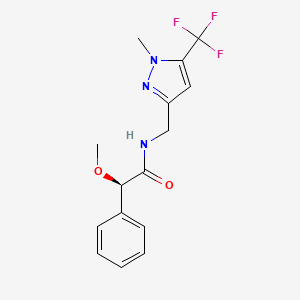 molecular formula C15H16F3N3O2 B7351360 (2R)-2-methoxy-N-[[1-methyl-5-(trifluoromethyl)pyrazol-3-yl]methyl]-2-phenylacetamide 