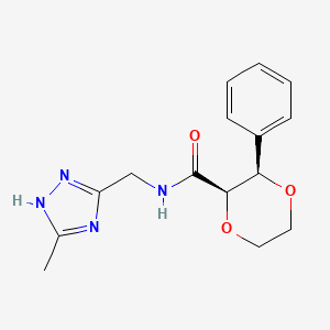 molecular formula C15H18N4O3 B7351369 (2R,3R)-N-[(5-methyl-1H-1,2,4-triazol-3-yl)methyl]-3-phenyl-1,4-dioxane-2-carboxamide 