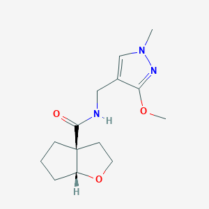 molecular formula C14H21N3O3 B7351377 (3aS,6aR)-N-[(3-methoxy-1-methylpyrazol-4-yl)methyl]-2,3,4,5,6,6a-hexahydrocyclopenta[b]furan-3a-carboxamide 