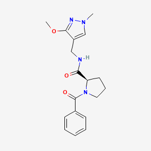 molecular formula C18H22N4O3 B7351400 (2R)-1-benzoyl-N-[(3-methoxy-1-methylpyrazol-4-yl)methyl]pyrrolidine-2-carboxamide 