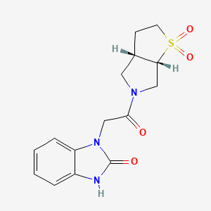 molecular formula C15H17N3O4S B7351639 3-[2-[(3aS,6aS)-1,1-dioxo-2,3,3a,4,6,6a-hexahydrothieno[2,3-c]pyrrol-5-yl]-2-oxoethyl]-1H-benzimidazol-2-one 