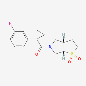 molecular formula C16H18FNO3S B7351649 [(3aS,6aS)-1,1-dioxo-2,3,3a,4,6,6a-hexahydrothieno[2,3-c]pyrrol-5-yl]-[1-(3-fluorophenyl)cyclopropyl]methanone 