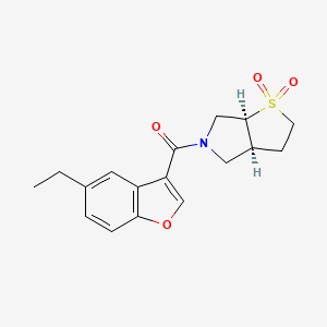 molecular formula C17H19NO4S B7351672 [(3aS,6aS)-1,1-dioxo-2,3,3a,4,6,6a-hexahydrothieno[2,3-c]pyrrol-5-yl]-(5-ethyl-1-benzofuran-3-yl)methanone 