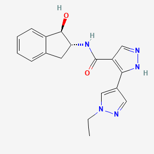 molecular formula C18H19N5O2 B7351933 5-(1-ethylpyrazol-4-yl)-N-[(1R,2R)-1-hydroxy-2,3-dihydro-1H-inden-2-yl]-1H-pyrazole-4-carboxamide 