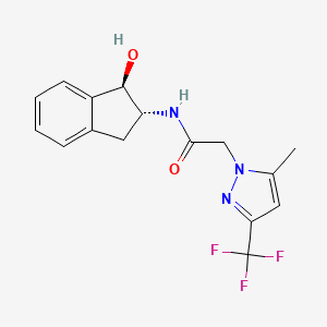 molecular formula C16H16F3N3O2 B7351946 N-[(1R,2R)-1-hydroxy-2,3-dihydro-1H-inden-2-yl]-2-[5-methyl-3-(trifluoromethyl)pyrazol-1-yl]acetamide 