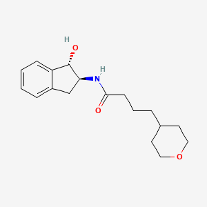 molecular formula C18H25NO3 B7351991 N-[(1S,2S)-1-hydroxy-2,3-dihydro-1H-inden-2-yl]-4-(oxan-4-yl)butanamide 