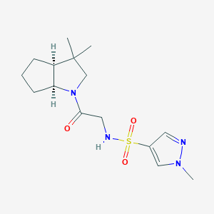 molecular formula C15H24N4O3S B7352039 N-[2-[(3aS,6aS)-3,3-dimethyl-2,3a,4,5,6,6a-hexahydrocyclopenta[b]pyrrol-1-yl]-2-oxoethyl]-1-methylpyrazole-4-sulfonamide 