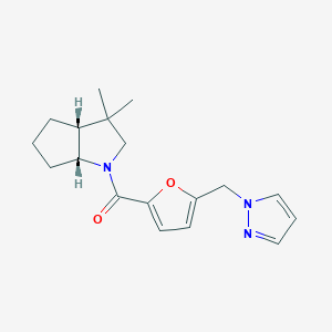 molecular formula C18H23N3O2 B7352043 [(3aR,6aR)-3,3-dimethyl-2,3a,4,5,6,6a-hexahydrocyclopenta[b]pyrrol-1-yl]-[5-(pyrazol-1-ylmethyl)furan-2-yl]methanone 