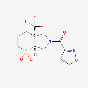 molecular formula C12H13F3N2O4S B7352053 [(4aS,7aS)-1,1-dioxo-4a-(trifluoromethyl)-2,3,4,5,7,7a-hexahydrothiopyrano[2,3-c]pyrrol-6-yl]-(1,2-oxazol-3-yl)methanone 