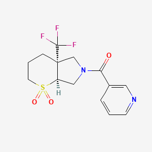 molecular formula C14H15F3N2O3S B7352069 [(4aS,7aS)-1,1-dioxo-4a-(trifluoromethyl)-2,3,4,5,7,7a-hexahydrothiopyrano[2,3-c]pyrrol-6-yl]-pyridin-3-ylmethanone 