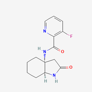 molecular formula C14H16FN3O2 B7352093 N-[(3aR,7aS)-2-oxo-3,4,5,6,7,7a-hexahydro-1H-indol-3a-yl]-3-fluoropyridine-2-carboxamide 