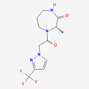 molecular formula C12H15F3N4O2 B7352176 (3S)-3-methyl-4-[2-[3-(trifluoromethyl)pyrazol-1-yl]acetyl]-1,4-diazepan-2-one 