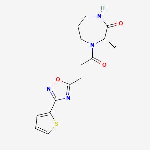 molecular formula C15H18N4O3S B7352186 (3S)-3-methyl-4-[3-(3-thiophen-2-yl-1,2,4-oxadiazol-5-yl)propanoyl]-1,4-diazepan-2-one 