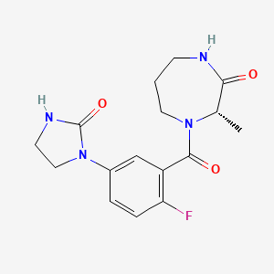 molecular formula C16H19FN4O3 B7352339 (3S)-4-[2-fluoro-5-(2-oxoimidazolidin-1-yl)benzoyl]-3-methyl-1,4-diazepan-2-one 