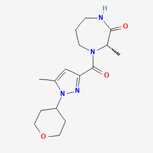 molecular formula C16H24N4O3 B7352443 (3S)-3-methyl-4-[5-methyl-1-(oxan-4-yl)pyrazole-3-carbonyl]-1,4-diazepan-2-one 