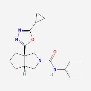 molecular formula C18H28N4O2 B7352501 (3aR,6aR)-3a-(5-cyclopropyl-1,3,4-oxadiazol-2-yl)-N-pentan-3-yl-1,3,4,5,6,6a-hexahydrocyclopenta[c]pyrrole-2-carboxamide 