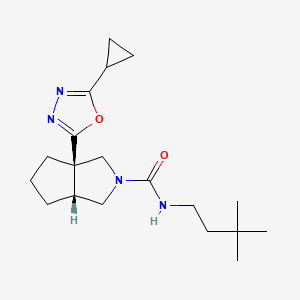 molecular formula C19H30N4O2 B7352579 (3aR,6aR)-3a-(5-cyclopropyl-1,3,4-oxadiazol-2-yl)-N-(3,3-dimethylbutyl)-1,3,4,5,6,6a-hexahydrocyclopenta[c]pyrrole-2-carboxamide 