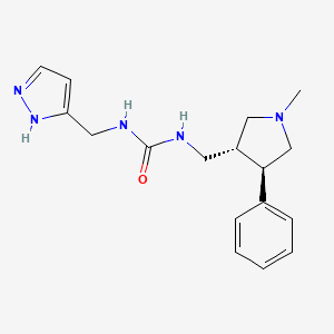 molecular formula C17H23N5O B7352582 1-[[(3R,4R)-1-methyl-4-phenylpyrrolidin-3-yl]methyl]-3-(1H-pyrazol-5-ylmethyl)urea 