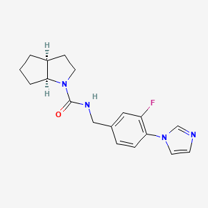 molecular formula C18H21FN4O B7352626 (3aS,6aS)-N-[(3-fluoro-4-imidazol-1-ylphenyl)methyl]-3,3a,4,5,6,6a-hexahydro-2H-cyclopenta[b]pyrrole-1-carboxamide 