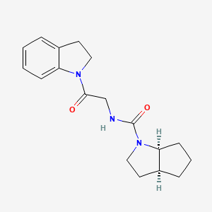 molecular formula C18H23N3O2 B7352687 (3aS,6aS)-N-[2-(2,3-dihydroindol-1-yl)-2-oxoethyl]-3,3a,4,5,6,6a-hexahydro-2H-cyclopenta[b]pyrrole-1-carboxamide 