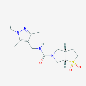 molecular formula C15H24N4O3S B7352703 (3aS,6aS)-N-[(1-ethyl-3,5-dimethylpyrazol-4-yl)methyl]-1,1-dioxo-2,3,3a,4,6,6a-hexahydrothieno[2,3-c]pyrrole-5-carboxamide 