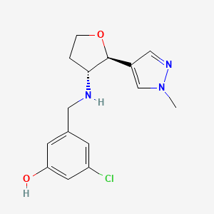 molecular formula C15H18ClN3O2 B7352727 3-chloro-5-[[[(2S,3R)-2-(1-methylpyrazol-4-yl)oxolan-3-yl]amino]methyl]phenol 