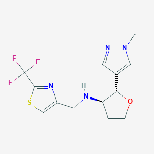 molecular formula C13H15F3N4OS B7352755 (2S,3R)-2-(1-methylpyrazol-4-yl)-N-[[2-(trifluoromethyl)-1,3-thiazol-4-yl]methyl]oxolan-3-amine 