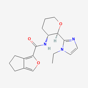 molecular formula C18H23N3O3 B7352839 N-[(2R,3R)-2-(1-ethylimidazol-2-yl)oxan-3-yl]-5,6-dihydro-4H-cyclopenta[c]furan-3-carboxamide 