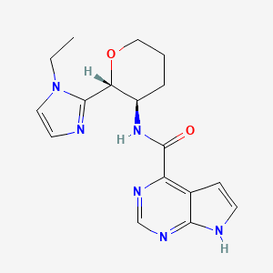 molecular formula C17H20N6O2 B7352843 N-[(2R,3R)-2-(1-ethylimidazol-2-yl)oxan-3-yl]-7H-pyrrolo[2,3-d]pyrimidine-4-carboxamide 