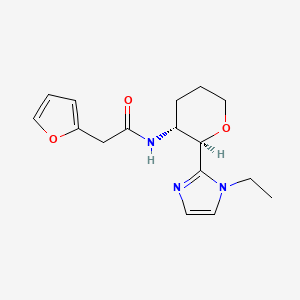 molecular formula C16H21N3O3 B7352848 N-[(2R,3R)-2-(1-ethylimidazol-2-yl)oxan-3-yl]-2-(furan-2-yl)acetamide 