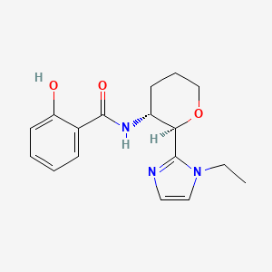 molecular formula C17H21N3O3 B7352868 N-[(2R,3R)-2-(1-ethylimidazol-2-yl)oxan-3-yl]-2-hydroxybenzamide 