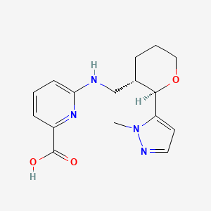 molecular formula C16H20N4O3 B7352954 6-[[(2R,3S)-2-(2-methylpyrazol-3-yl)oxan-3-yl]methylamino]pyridine-2-carboxylic acid 