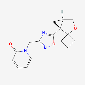 molecular formula C16H17N3O3 B7352986 1-[[5-[(1R,5R)-spiro[3-oxabicyclo[3.1.0]hexane-2,1'-cyclobutane]-1-yl]-1,2,4-oxadiazol-3-yl]methyl]pyridin-2-one 