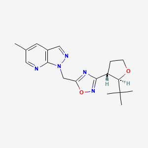 molecular formula C18H23N5O2 B7353028 3-[(2R,3S)-2-tert-butyloxolan-3-yl]-5-[(5-methylpyrazolo[3,4-b]pyridin-1-yl)methyl]-1,2,4-oxadiazole 