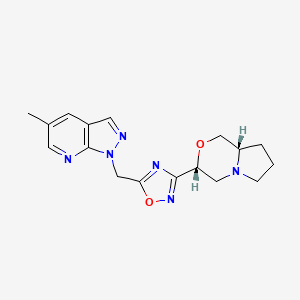 molecular formula C17H20N6O2 B7353048 (3R,8aS)-3-[5-[(5-methylpyrazolo[3,4-b]pyridin-1-yl)methyl]-1,2,4-oxadiazol-3-yl]-3,4,6,7,8,8a-hexahydro-1H-pyrrolo[2,1-c][1,4]oxazine 