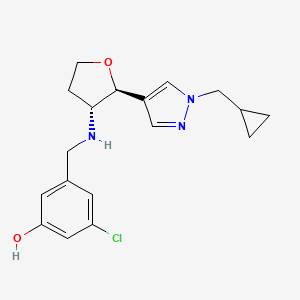 molecular formula C18H22ClN3O2 B7353072 3-chloro-5-[[[(2S,3R)-2-[1-(cyclopropylmethyl)pyrazol-4-yl]oxolan-3-yl]amino]methyl]phenol 