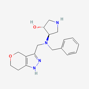 molecular formula C18H24N4O2 B7353299 (3R,4R)-4-[benzyl(1,4,6,7-tetrahydropyrano[4,3-c]pyrazol-3-ylmethyl)amino]pyrrolidin-3-ol 