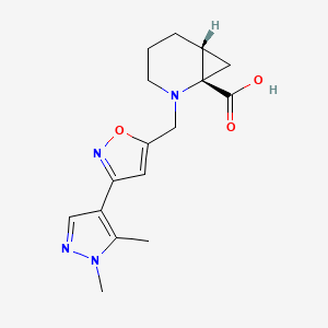 molecular formula C16H20N4O3 B7353317 (1S,6R)-2-[[3-(1,5-dimethylpyrazol-4-yl)-1,2-oxazol-5-yl]methyl]-2-azabicyclo[4.1.0]heptane-1-carboxylic acid 